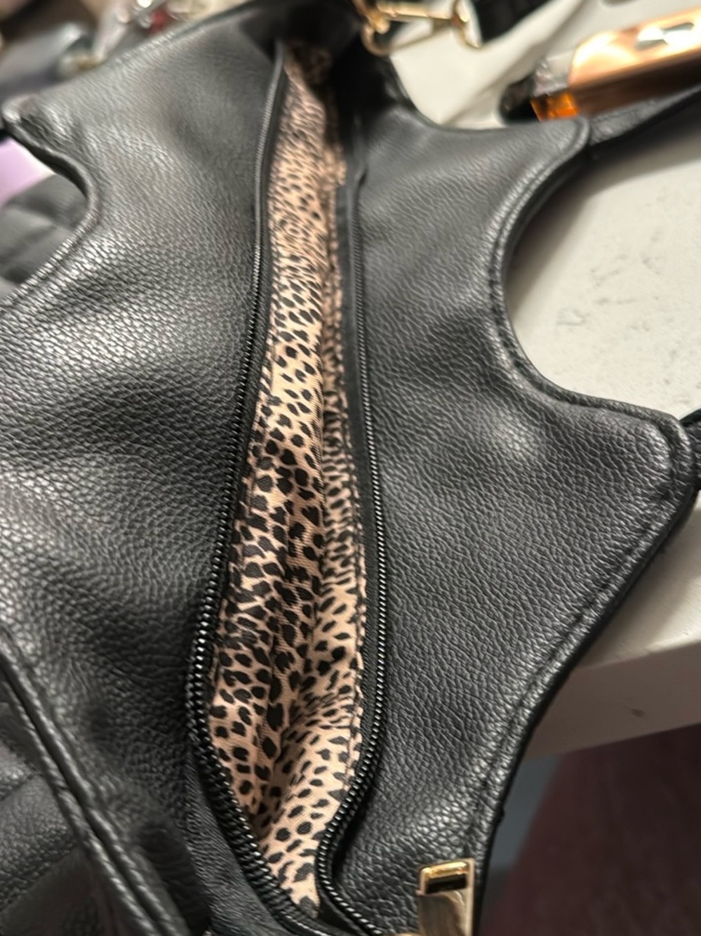 Quilted Black Leather Tote with Detachable Strap - Picture 6 of 7